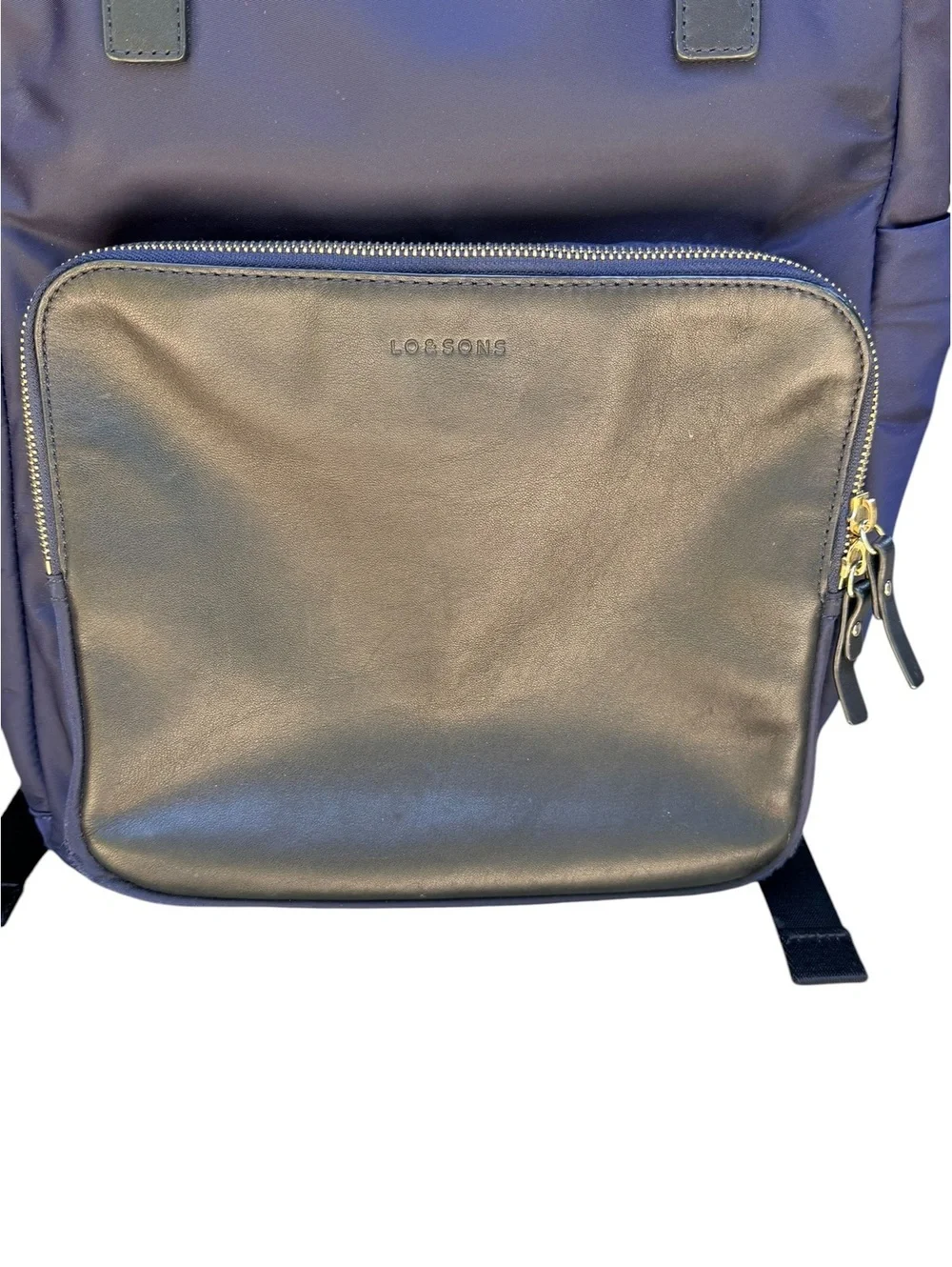 Lo & Sons Rowledge Backpack Navy Nylon Brown Leather Laptop Travel Work Bag